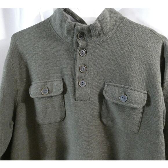 Method Men's Large Knit Sweater Green Pockets 1/4 Button High Collar - Picture 2 of 4